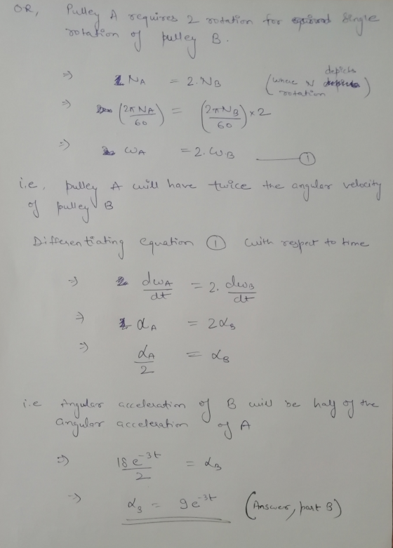 Pulley A requires a godation for squead single Jotation of pulley B. depicts 2 NA 2. NB (whe where i dopunta ) rotation -NA (