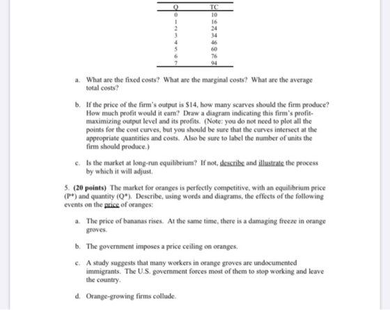 wool 46 04 a. What are the fixed costs? What are the marginal costs? What are the average total costs? b. If the price of the