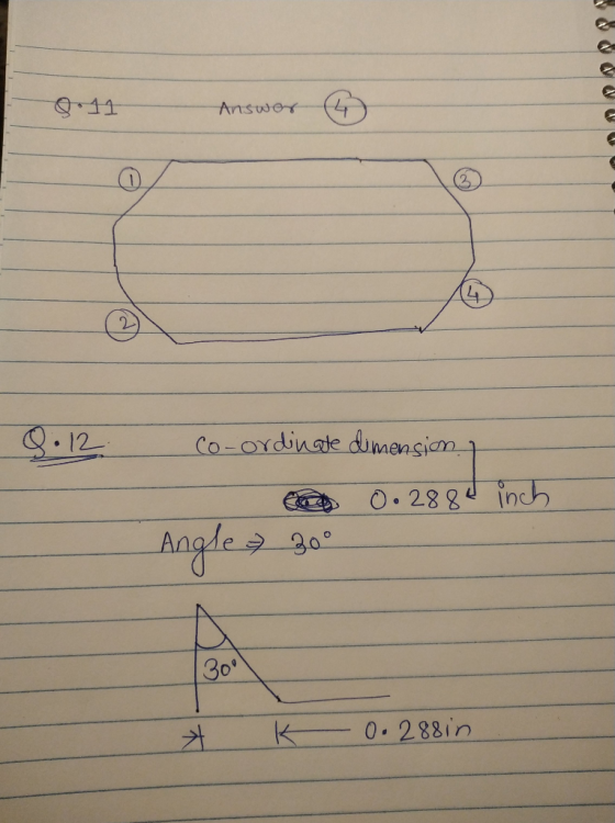 8.11 Answer Answer G Q.12 Co-ordinate dimension 0.2884 inch a Angles 30° K 0.288in