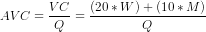 AVC = \frac{VC}{Q} = \frac{(20*W) + (10*M)}{Q}