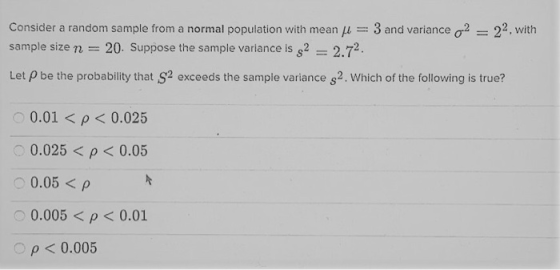 Consider a random sample from a normal population with mean ji = 3 and variance ? = 22. with sample size n 20. Suppose the sa