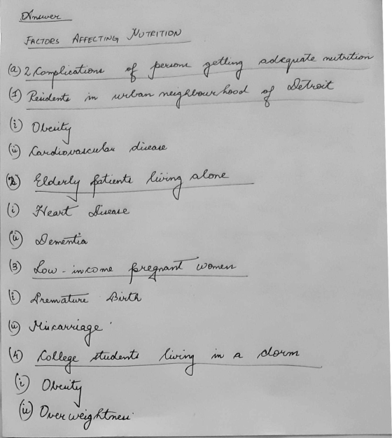 Inever uwer FACTORS AFFECTING NUTRITION ont (a) 2, Complications of persons getting adequate neutrition (1) Reuidente in urba