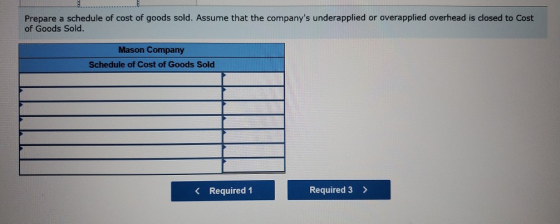 Prepare a schedule of cost of goods sold. Assume that the companys underapplied or overapplied overhead is closed to Cost of