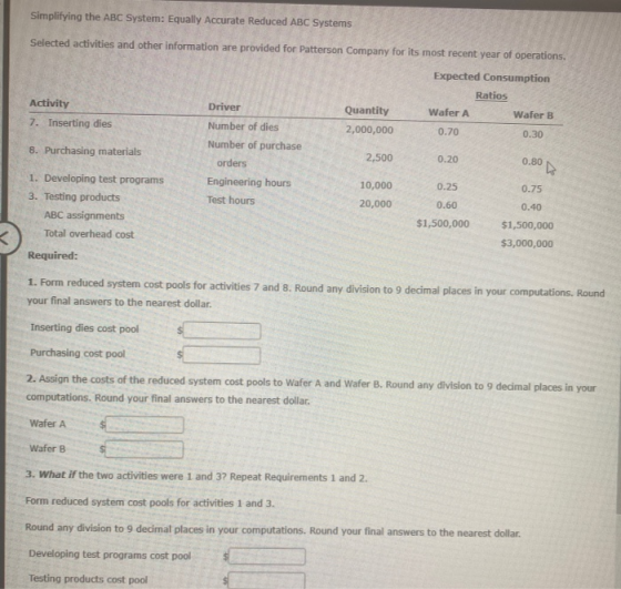 Simplifying the ABC System: Equally Accurate Reduced ABC Systems Selected activities and other information are provided for P