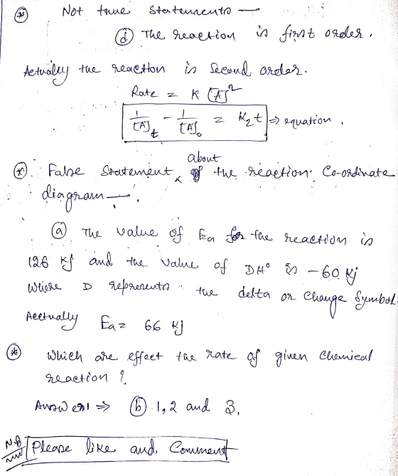& Not tame Statendeutro @ The reaction in first order. Actually the reaction in second order. Rate к AT Kąt - equation , CA]