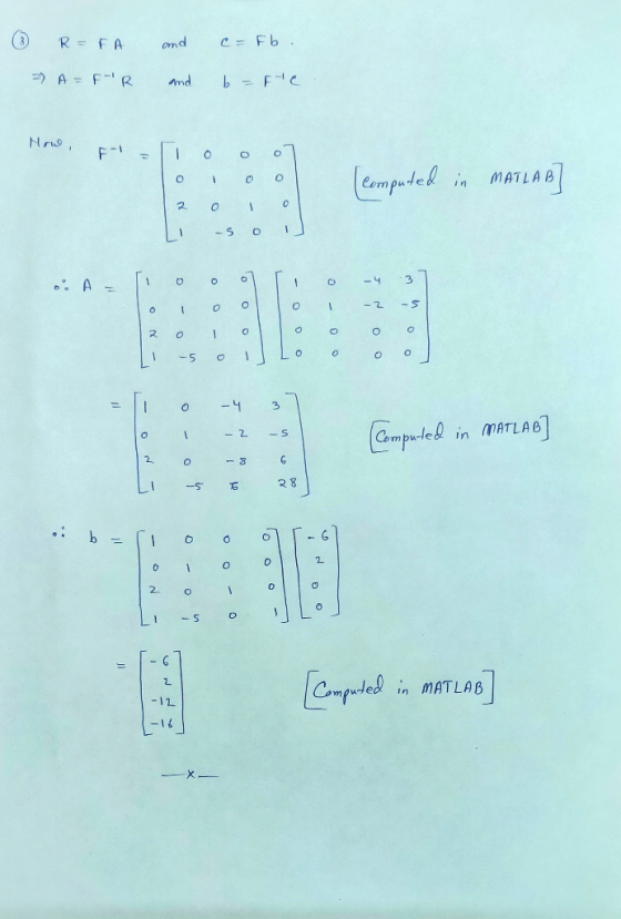 0 R=FA A=F-R and and c=Fb. b=fte - How T o o o o o] o ol 2 o io 1 -5 0 [computed in MATLAB] • A - 0 نیا 0 0 1 o 2 1 0 0 0 0 0