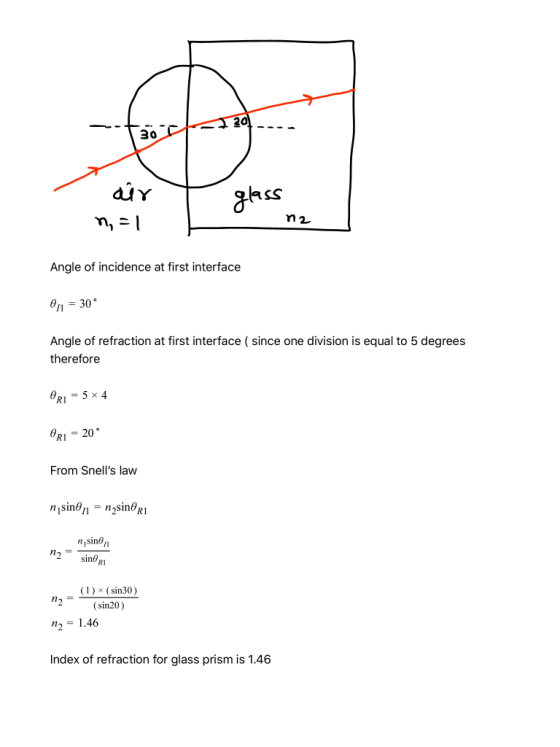30 air n = 1 glass nz Angle of incidence at first interface On1 = 30° Angle of refraction at first interface ( since one divi