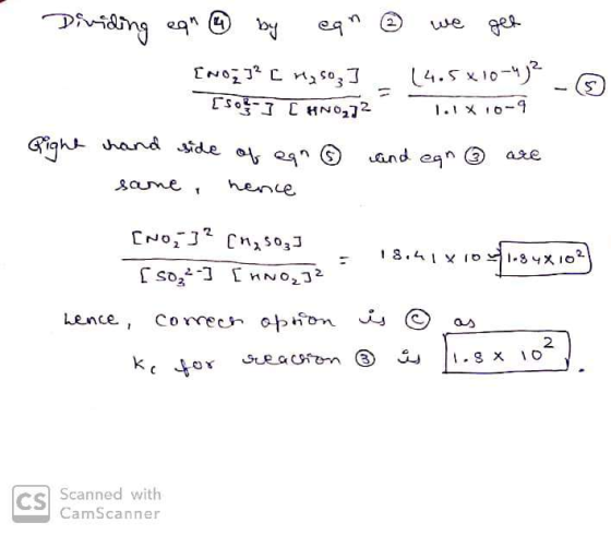 Dividing eqh 4 by can we get [NozJ? c Mys03] - 14.5x10-12 - © Isobn] [ HNOL] 2 1.1X10-9 Right hand side of egn @ and ean are