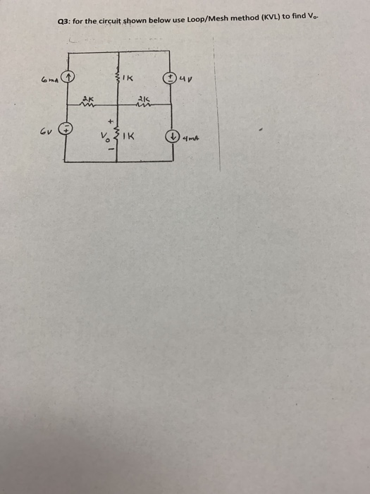 Q3: for the circuit shown below use Loop/Mesh method (KvL) to find Va 2IK 서mh