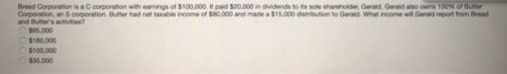 Bread Corporation is a C corporation with earnings of $100,000. It paid $20,000 in dividends to its sole shareholder, Gerald.