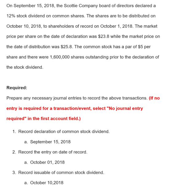 On September 15, 2018, the Scottie Company board of directors declared a 12% stock dividend on common shares. The shares are