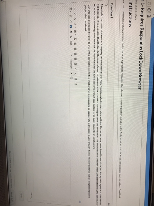 COD 1- Requires Respondus LockDown Browser Feb 26 at 5:46pm Instructions ead each question carefully and select/write the mos