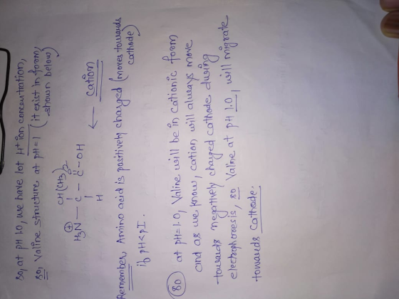 Bo, at pH 10, we have lot Htfon concoutration, S0, Valine structure, at pt-1 (texist In foomy NH HoR Remembes, Amino acid is