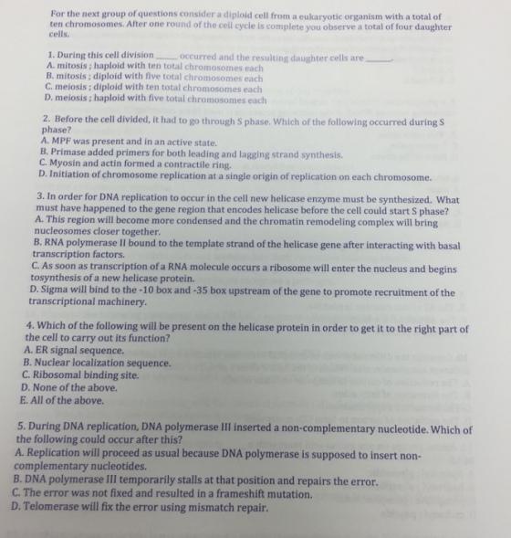 For the next group of questions consider a diploid
