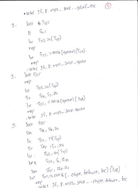 In $25, 4( Ssp) nop vo rol 1. Jalr Sas luo 28, Sup STo Sp rloc 14, P.MMPS JACRkypeelowerlo