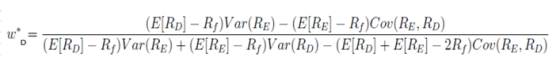 (E[Rp) – Rf Var(RE) - (E[RE] - RfCov(Re, Rp) (E[Rp) – Rf)Var(RE) + (E[RE] – Rp)Var(Rp) – (E[Rp] + E[RE] – 2R;)Cov(Rp, Rp)