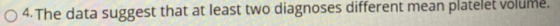 4. The data suggest that at least two diagnoses different mean platelet volume.