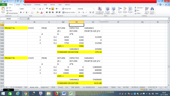 STATS - Microsoft Excel (Product Activation Failed) Add-Ins File Home Insert Page Layout Formulas Data Review View - 2x % Cut