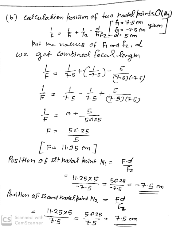 pfi- 7.5cm given / (b) Calculation position of two modal boinks CN,Na) == € + tree L -250m given but the natues of fit and fi