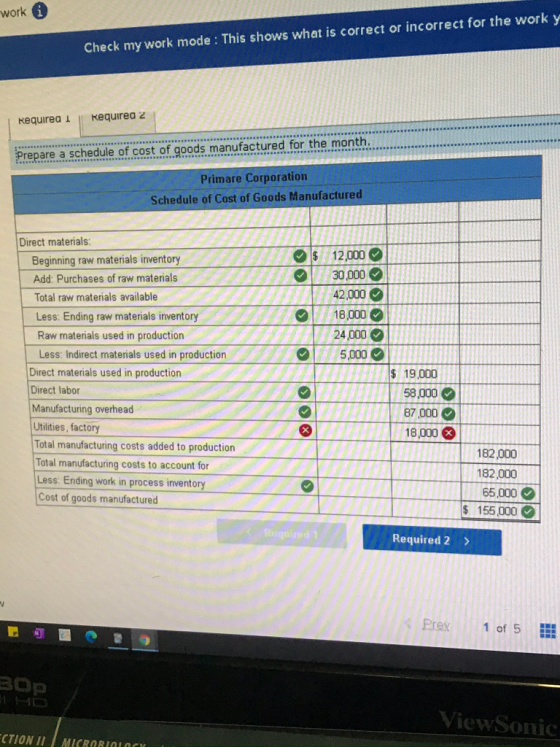 work i Check my work mode : This shows what is correct or incorrect for the work y Requirea 1 Requirea 2 ********************
