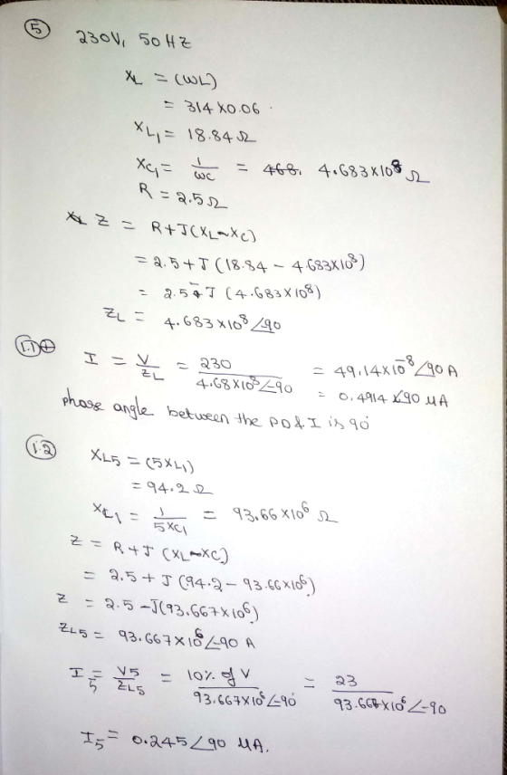 314 ko,06 XL,-18.84 J2 X43 1 R = a.59- = a, 5+1 (18.84-4633X ID - 2.5T 83xo phase angle, beturnihe PO: 10 ะ 94-22 XLxC) 2.5 +