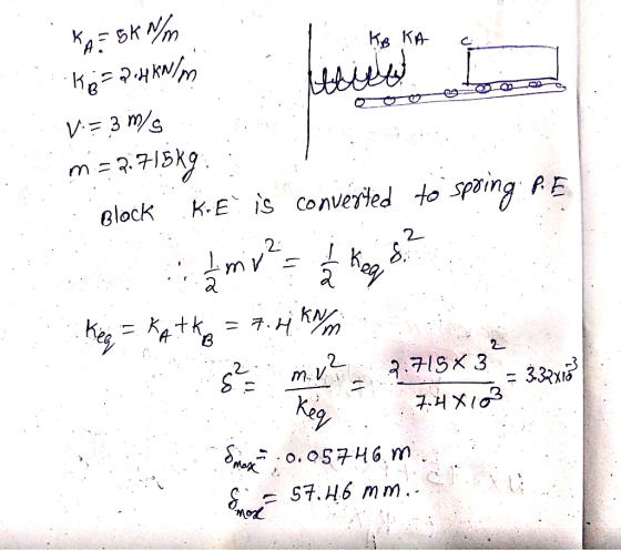 K Ke KA V= 3 m/G pring KE is converted to elock 2 m V kN Ktk Kery 4 715x 3 m. V 335 & S7.H6 mm.