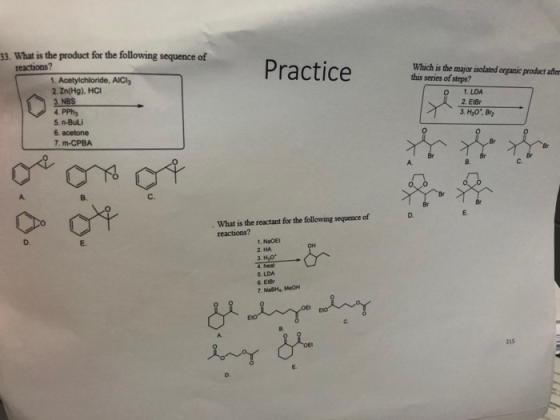 33. What is the product for the following sequence of 1. Acetylchloride, AICI, 2. Zn(Hg), HCI reactions? Practice Which is th