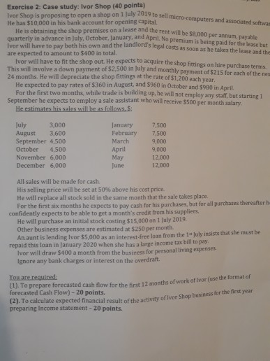 Exercise 2: Case study: Ivor Shop (40 points) Ivor Shop is proposing to open a shop on 1 July 2019 to sell me shop on 1 July