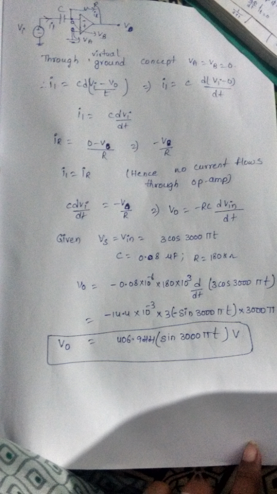 virtual Through ground concept 1 - cave-vo) -) = c divi-o) dt i cari flows. no current (Hence through op-amp) care = Given Ve
