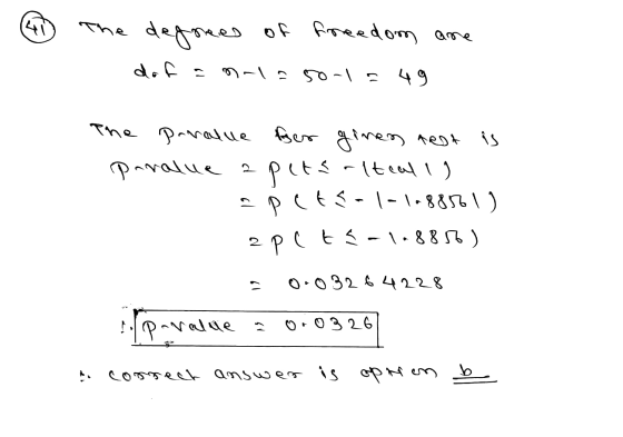 The degrees of freedom are dof a mrla sola 49 2 The paralue for ginen test is paralue a peterlteally pats-1-1.8851) 2 pct S-1