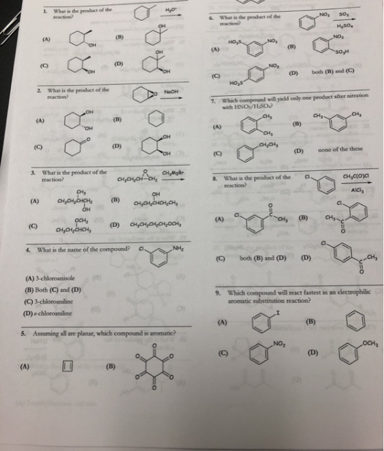 What is the product of the 1 но reaction? so NO 6. What is the product of the reaction он HSO (B) (A) NO он NO HOS (B) (A) so