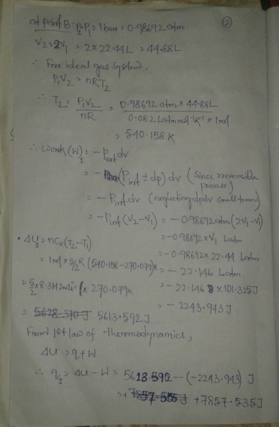 prouss ] at point Bip-pol bar 0.98692 atm. V202 > 2x22:44L > 44.88L Forsideal gas system, PV₂ = nRT2 -- T2: Piva 0.98692 atmx