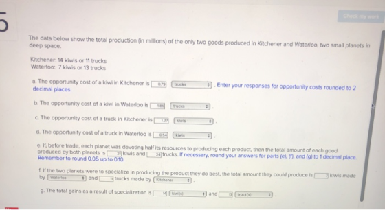 The data below show the total production (in millions) of the only two goods produced in Kitchener and Waterloo, two small pl