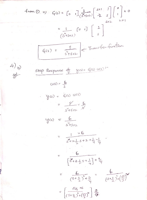 from 0.2) Go)= Co Je [ ][1]** 2x1 GCS) - k Transfer function 5+5+2 Step Response of yos)- GS) ucs) :- LIS) - (son (695 - (06