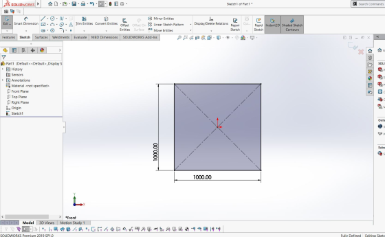 BS SOLIDWORKS Sketch 1 of Part1 * > Search Commands Display/Delete Relations Repair Qui.. --- Mirror Entities Exit ... Smart