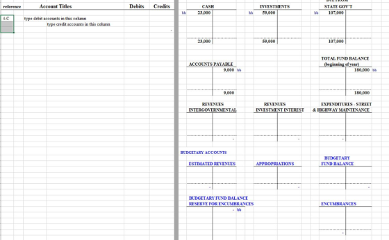 Account Titles Debits Credits CASH 23,000 reference NVESTMENTS STATE GOVT bb bb 59,000 bb 107,000 4-C type debit accounts in