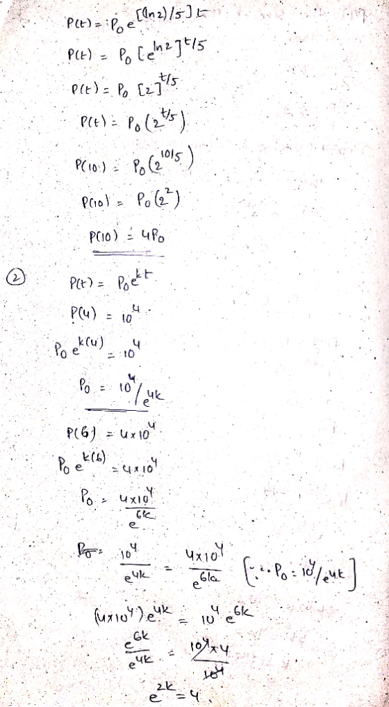 P(t) = Poe [In 2)/5] PCE) Po Cehajt15 Plt) Po 227715 Pcela Po lets) PCIO:) Po (205) Priol Po (2²) PCIO): 480 Plt) = Poétt PC