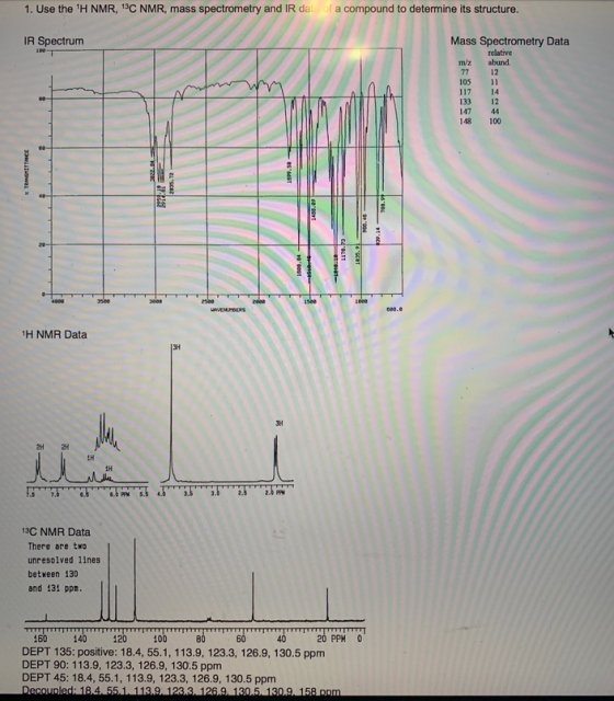 1. Use the H NMR, 13C NMR, mass spectrometry and IR dat of a compound to determine its structure. IR Spectrum Mass Spectrome