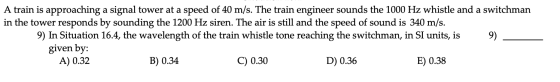 A train is approaching a signal tower at a speed of 40 m/s. The train engineer sounds the 1000 Hz whistle and a switchman in