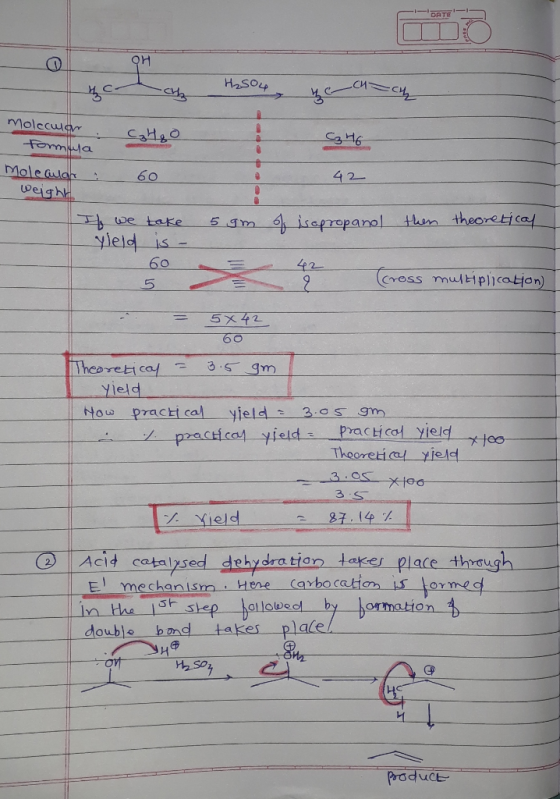H2SO4 yechach molecular Formula man: C₂H₂0 346 - Molecular weight i 42 5 om o isopropanol then theoretrcal If we take Yleld i
