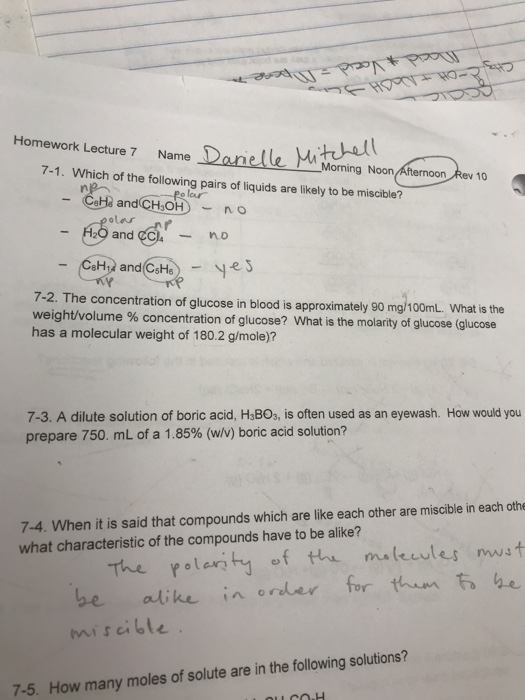 = * Pau CHON + NO-022 0 Danielle Mitchell Homework Lecture 7 Name Danielle Min _Morning Noon Afternoon Rev 10 7-1. Which of t