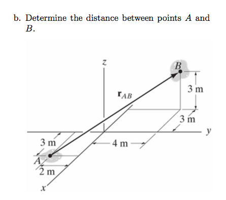 b. Determine the distance between points A and 2 TAB 3 m 3 m 2 m