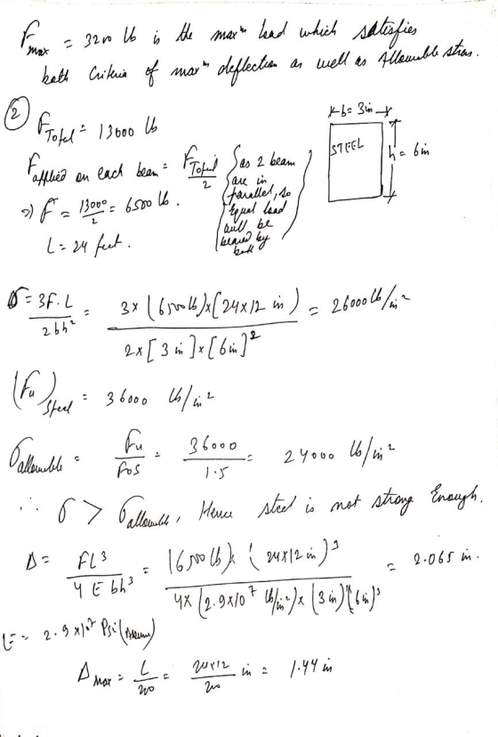 kb= 3in The bin Save ind, so parallel to lelques te beky 266 2662 S For = 3200 lb is the marth had which satisfies 1. kath Cr