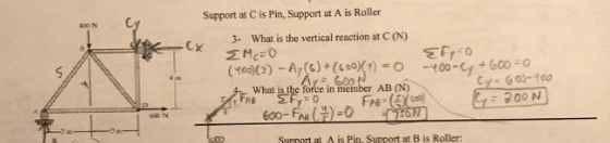 Support at C is Pin, Support at A is Roller 40 N 3 What is the vertical reaction at C (N) ZMc0 (teo -Ar() Cx Y.00- Cy- G00-Y0