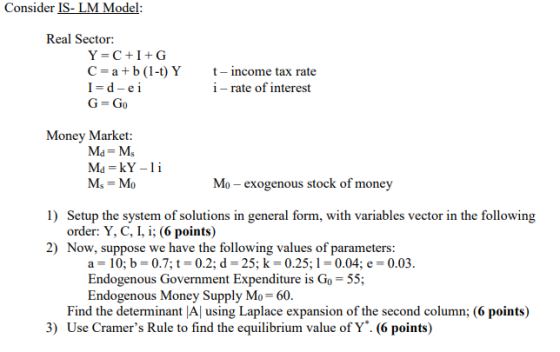 Consider IS- LM Model Real Sector: Y C+IG C ab (1-t) Y I d-e t-income tax rate i-rate of interest G Go Money Market: Md Ms Md
