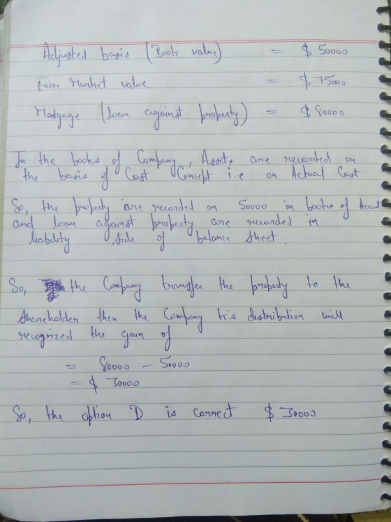 Adjusted basis ( Book value) < Fair Market value = Modgage (lean against property) = $ 50000 $75.000 $ 80000 Ju the books of