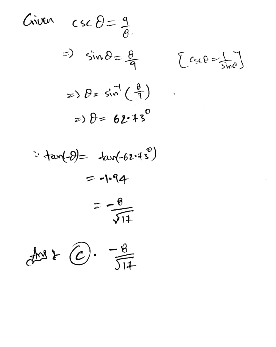 Given 키 csc O = 9 유 tcse = = (븍) =) 62-439 야 dan-62-4) 14 @ | ilt