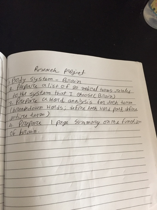 a 2. Prepare Rosearch projiet Body system - Brain Prepare a list of 20 medical terms related to the system that I choose Prep