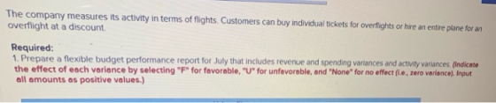The company measures its activity in terms of flights Customers can buy individual tickets for overflights or hire an entire