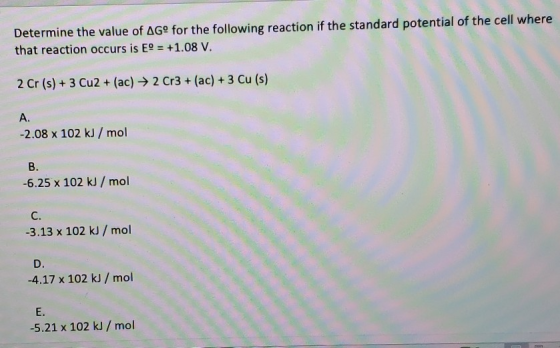 Determine the value of AGº for the following reaction if the standard potential of the cell where that reaction occurs is E =
